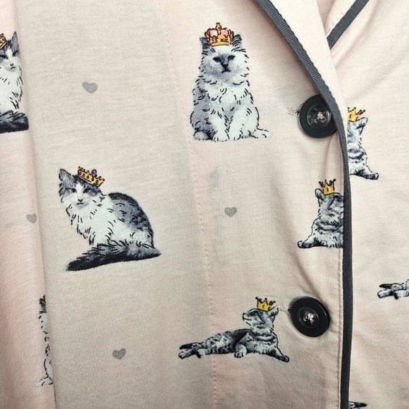 PJ SALVAGE Pajama Set Cats with Crowns Pink Women's XL Cotton Rayon Comfy NEW - Picture 3 of 7